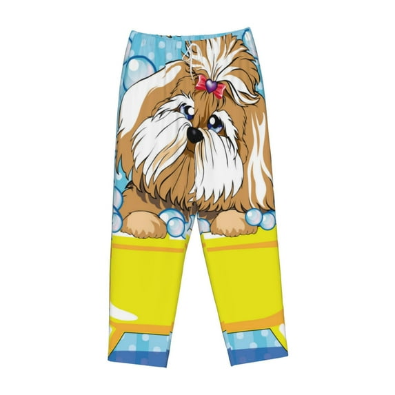 Kdxio Women's Comfy Stretch Dog Takes a Bath in the BathtubPrint Drawstring Pajama Pants-Small