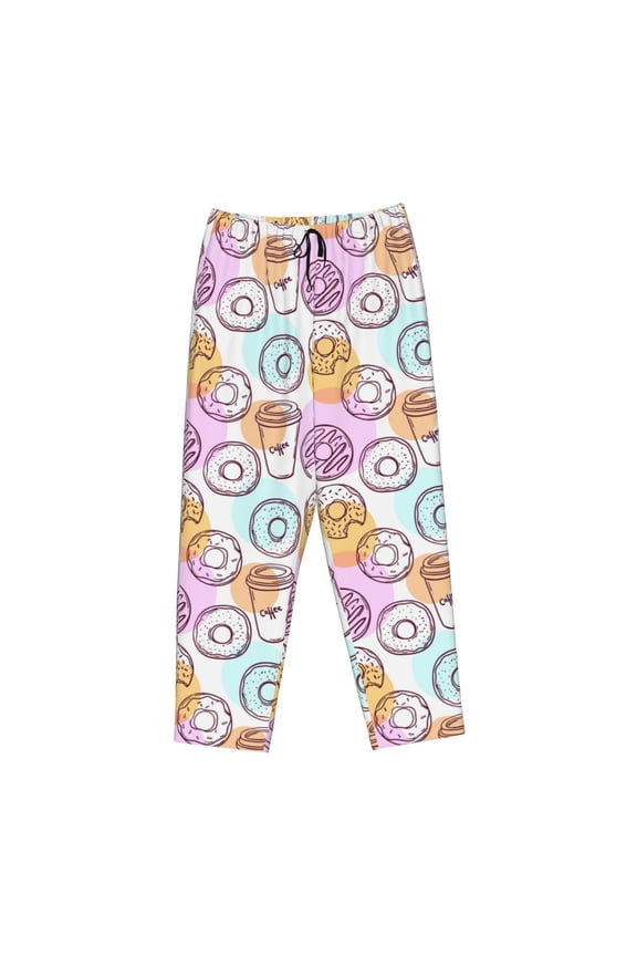 Women's Comfy Stretch Donuts and CoffeePrint Drawstring Pajama Pants-Medium