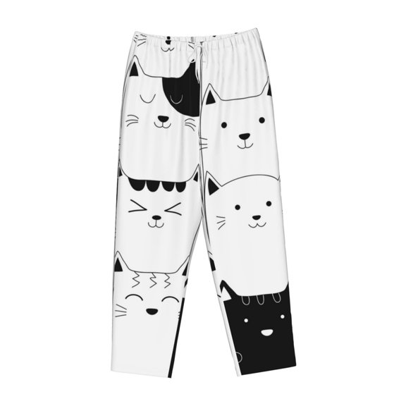 Kdxio Women's Comfy Stretch Doodle Cute CatPrint Drawstring Pajama Pants-X-Large