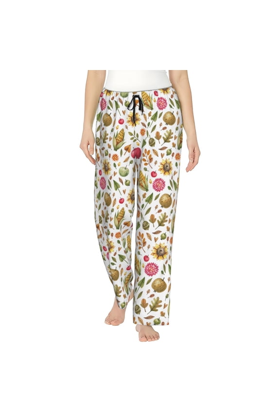 Women's Comfy Stretch Fall Fruits And Vegetables Print Drawstring Pajama Pants-Large