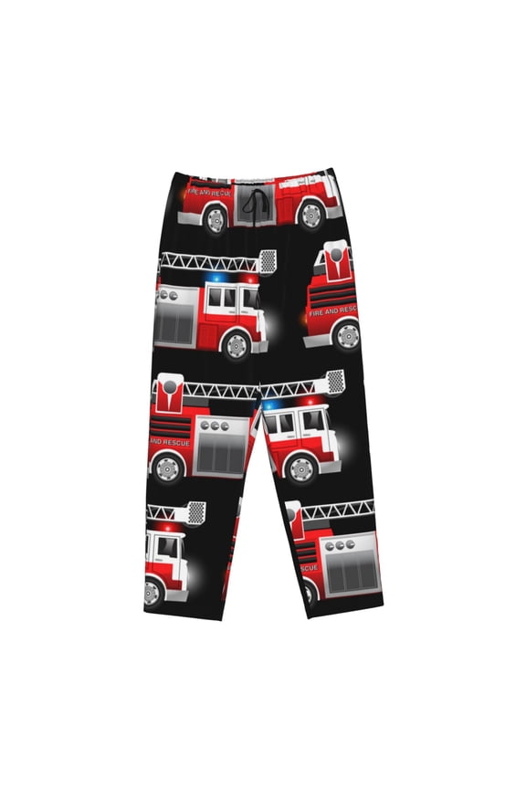 Women's Comfy Stretch Fire and Rescue TruckPrint Drawstring Pajama Pants-Small