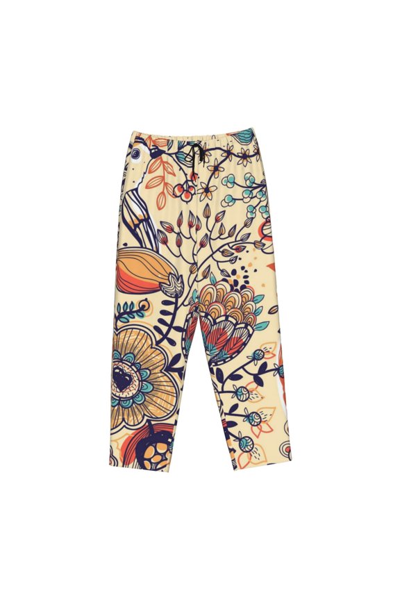 Women's Comfy Stretch Floral With Birds And Fantasy FlowersPrint Drawstring Pajama Pants-Medium