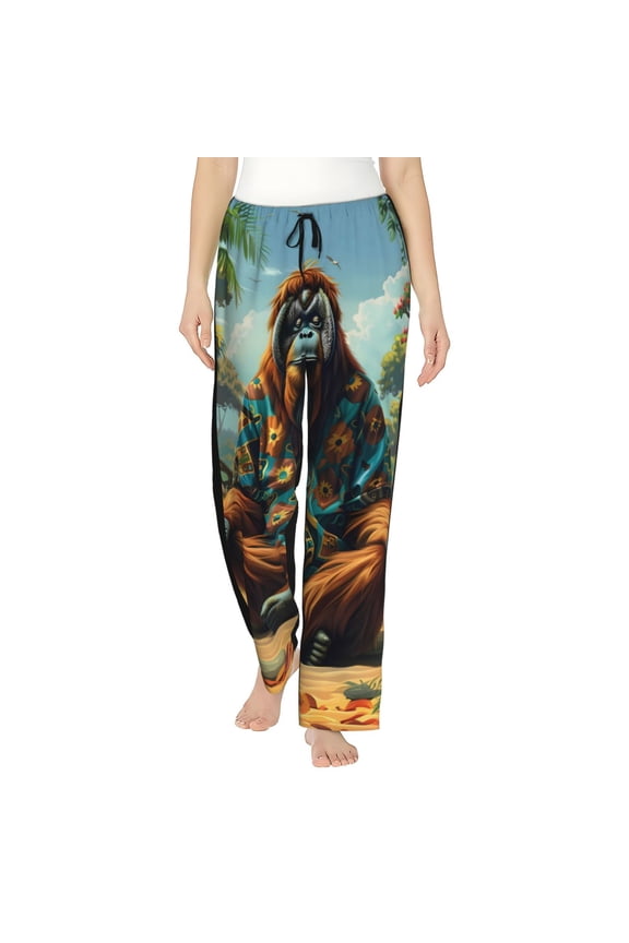 Women's Comfy Stretch Forest Meditating Gorilla Print Drawstring Pajama Pants-Medium