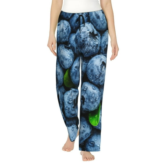Kdxio Women's Comfy Stretch Fresh Blueberries Print Drawstring Pajama Pants-X-Large