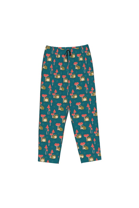 Women's Comfy Stretch Frog and MushroomsPrint Drawstring Pajama Pants-Small