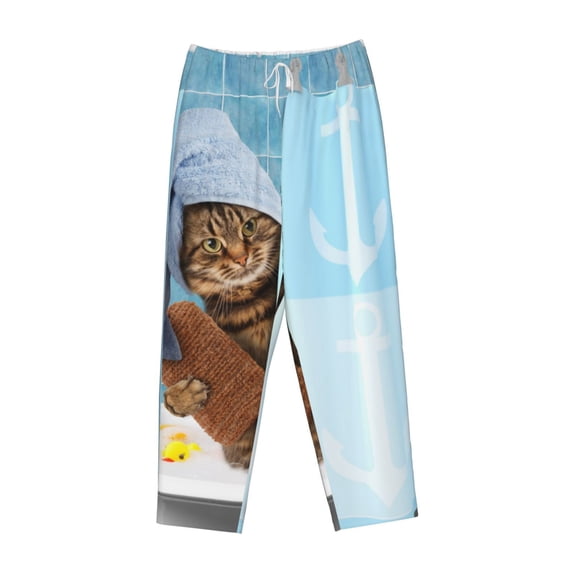 Kdxio Women's Comfy Stretch Funny Cat Taking a BathPrint Drawstring Pajama Pants-Large