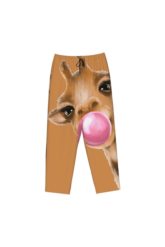 Women's Comfy Stretch Funny Giraffe Blowing BubblePrint Drawstring Pajama Pants-Large