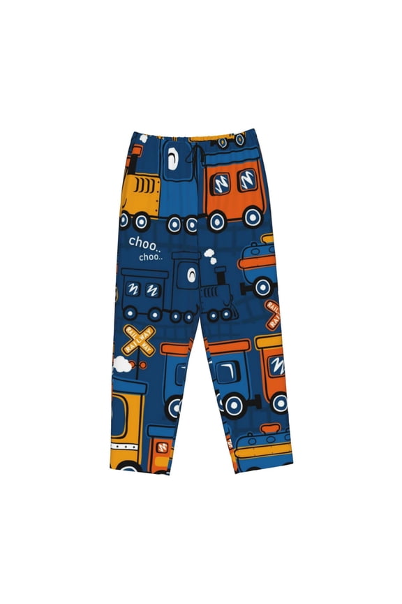 Women's Comfy Stretch Funny Steam TrainPrint Drawstring Pajama Pants-Medium