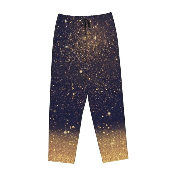 Kdxio Women's Comfy Stretch Gold Black GlitterPrint Drawstring Pajama Pants-XX-Large