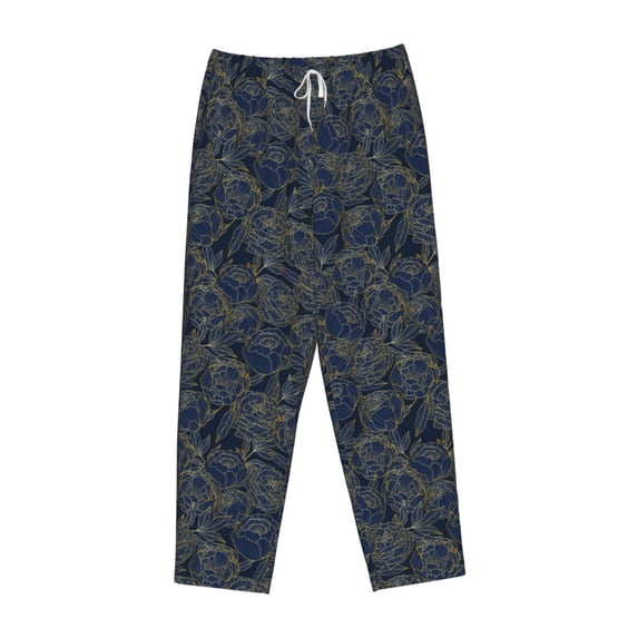 Kdxio Women's Comfy Stretch Golden PeoniesPrint Drawstring Pajama Pants-Small