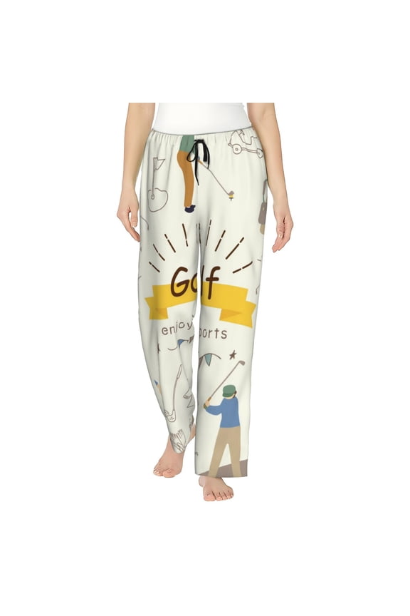 Women's Comfy Stretch Golf Icons And Golfer Print Drawstring Pajama Pants-Medium