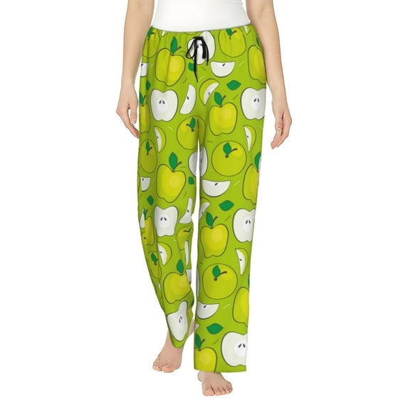 Kdxio Women's Comfy Stretch Green Apple Print Drawstring Pajama Pants-X-Large