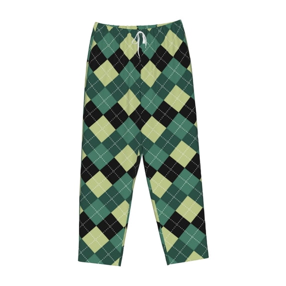 Kdxio Women's Comfy Stretch Green SquaresPrint Drawstring Pajama Pants-Medium