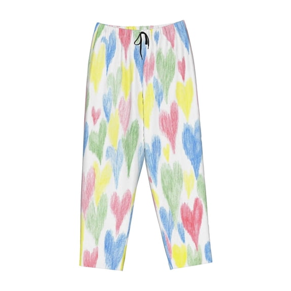 Kdxio Women's Comfy Stretch Hand Drawn Colored HeartsPrint Drawstring Pajama Pants-Medium