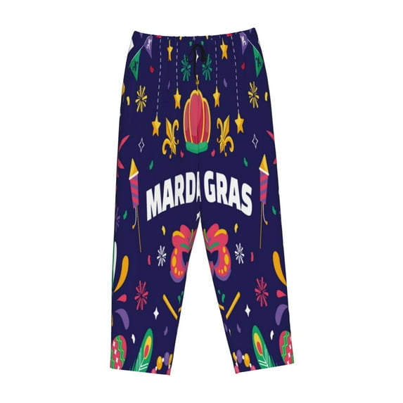 Kdxio Women's Comfy Stretch Happy Mardi GrasPrint Drawstring Pajama Pants-XX-Large