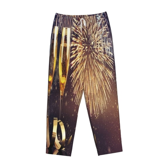 Kdxio Women's Comfy Stretch Happy New YearPrint Drawstring Pajama Pants-X-Large