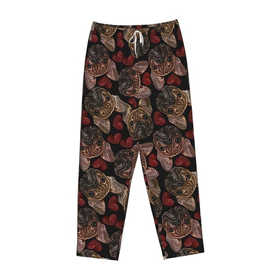 Kdxio Women's Comfy Stretch Hearts and French BulldogPrint Drawstring Pajama Pants-Small