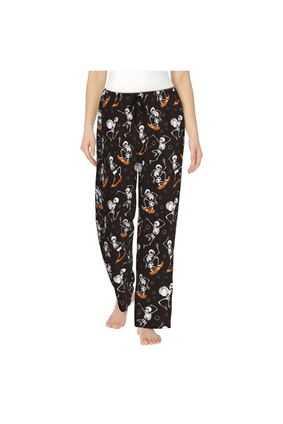 Women's Comfy Stretch Jumping Skull Print Drawstring Pajama Pants-Large
