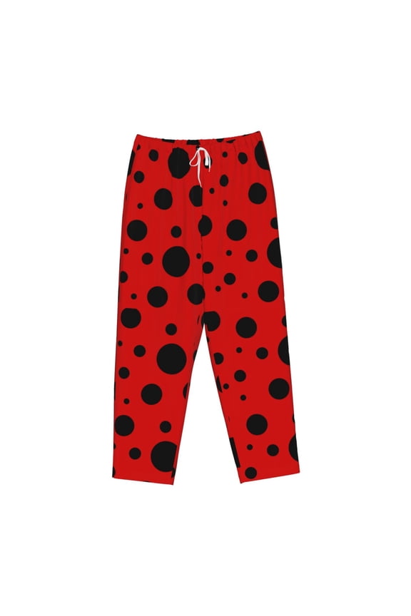 Women's Comfy Stretch Ladybug PatternPrint Drawstring Pajama Pants-Medium