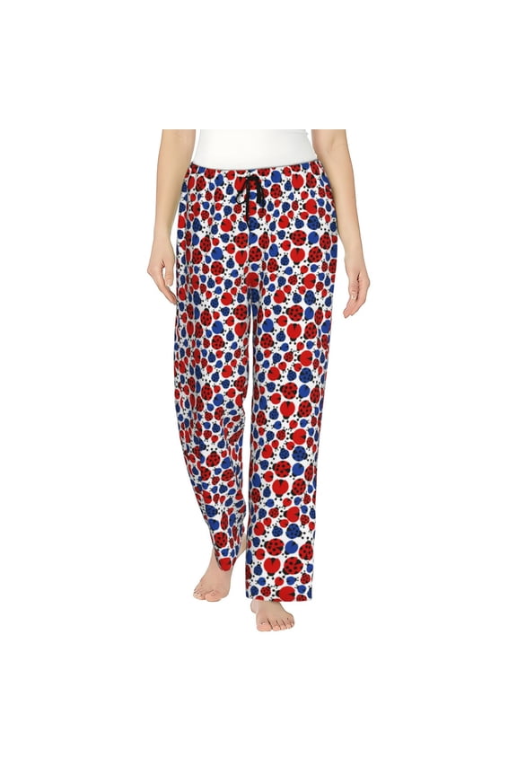 Women's Comfy Stretch Ladybugs Print Drawstring Pajama Pants-Large