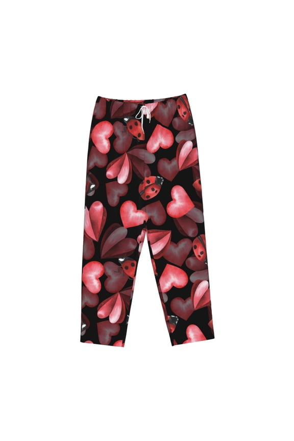 Women's Comfy Stretch Ladybugs and Red HeartsPrint Drawstring Pajama Pants-XX-Large