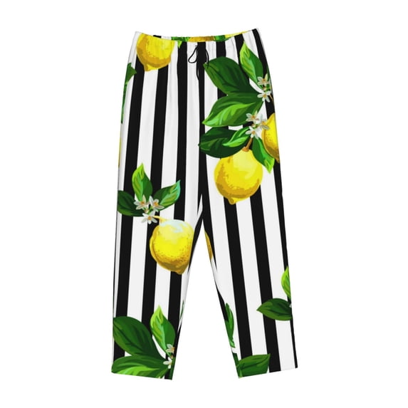Kdxio Women's Comfy Stretch Lemons on StripedPrint Drawstring Pajama Pants-Small
