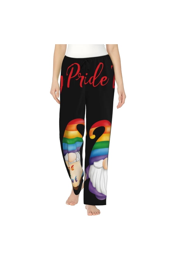 Women's Comfy Stretch Lgbt Gnome Print Drawstring Pajama Pants-Large