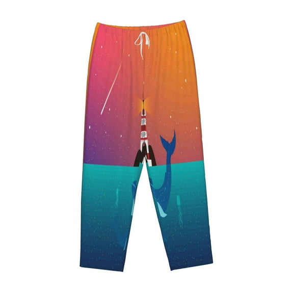 Kdxio Women's Comfy Stretch Lighthouse and WhalePrint Drawstring Pajama Pants-Large