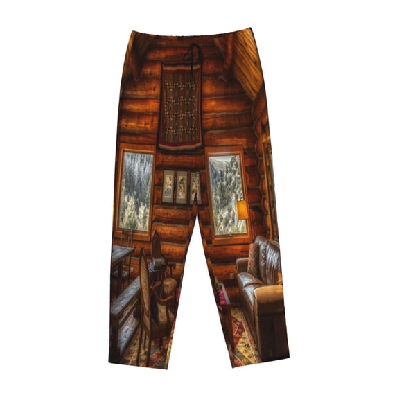 Kdxio Women's Comfy Stretch Log Cabin InsidePrint Drawstring Pajama Pants-Large