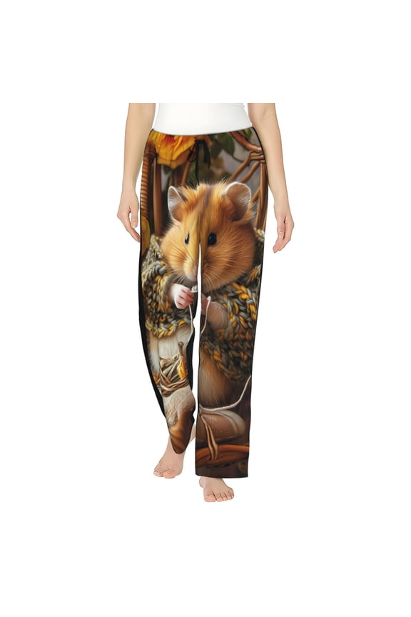 Women's Comfy Stretch Modern Floral Guinea Pig Print Drawstring Pajama Pants-Medium