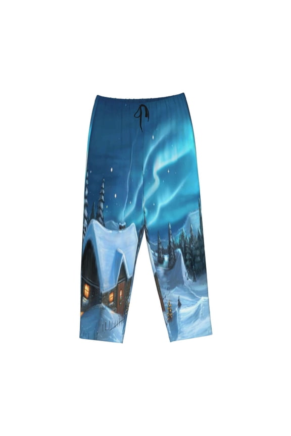Women's Comfy Stretch Mountain Cottage In SnowPrint Drawstring Pajama Pants-Medium