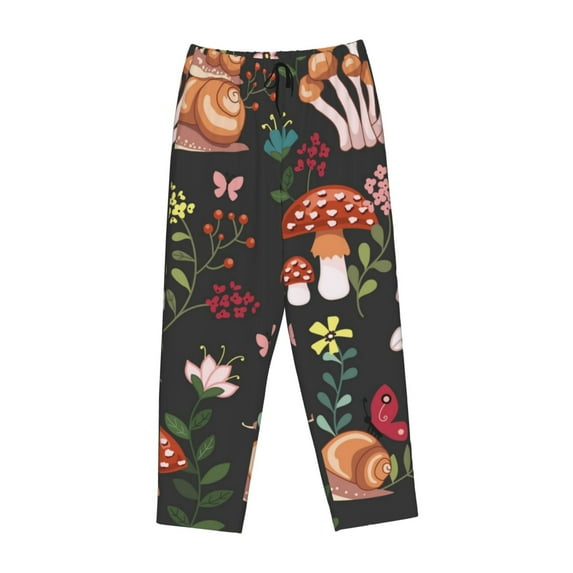 Kdxio Women's Comfy Stretch Mushroom With SnailsPrint Drawstring Pajama Pants-Large