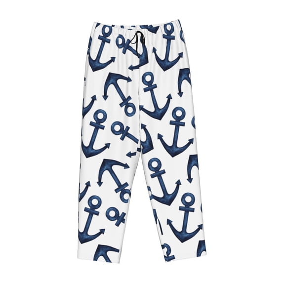 Kdxio Women's Comfy Stretch Navy Blue AnchorPrint Drawstring Pajama Pants-X-Large