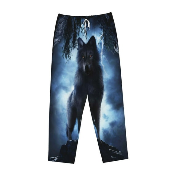 Kdxio Women's Comfy Stretch Night Scene of WolvesPrint Drawstring Pajama Pants-Medium