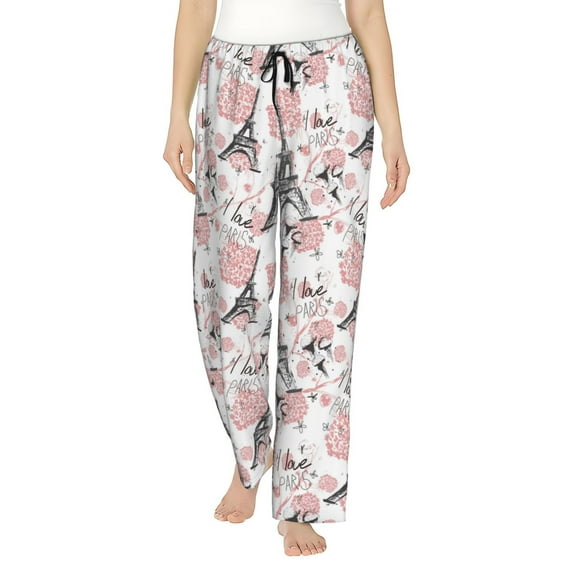 Kdxio Women's Comfy Stretch Paris Print Drawstring Pajama Pants-Small
