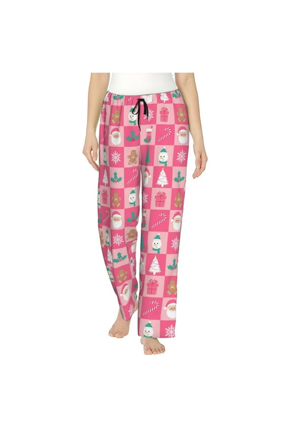 Women's Comfy Stretch Pink Christmas Cheer Print Drawstring Pajama Pants-Medium