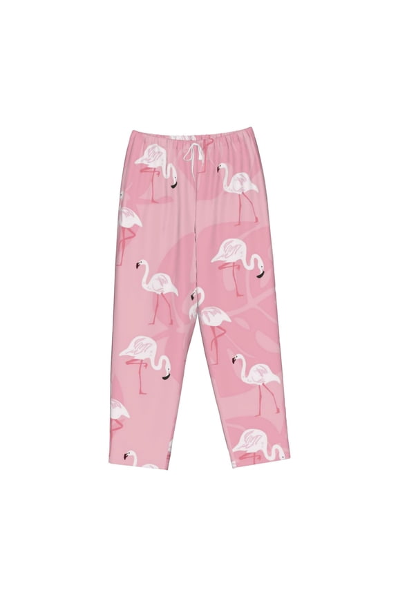 Women's Comfy Stretch Pink Flamingos and FlowersPrint Drawstring Pajama Pants-XX-Large