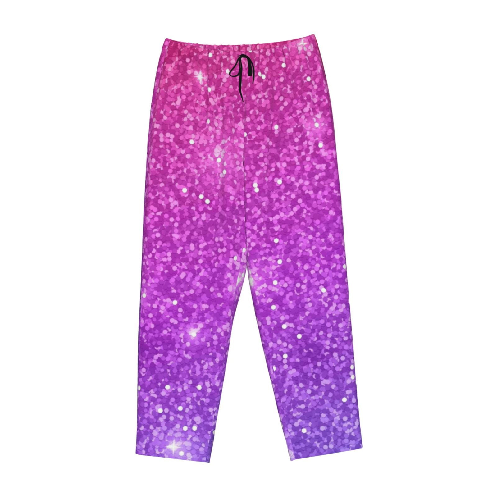 Kdxio Women's Comfy Stretch Pink Purple GlitterPrint Drawstring Pajama