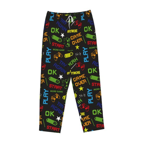 Kdxio Women's Comfy Stretch Pixel GamePrint Drawstring Pajama Pants-Large