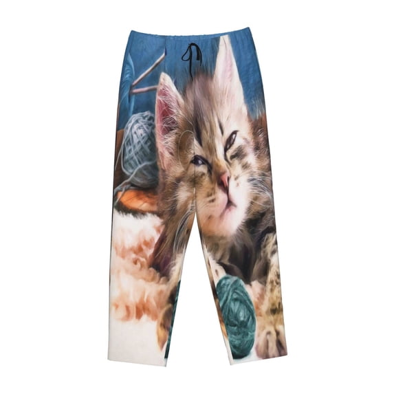 Kdxio Women's Comfy Stretch Playful CatPrint Drawstring Pajama Pants-Medium