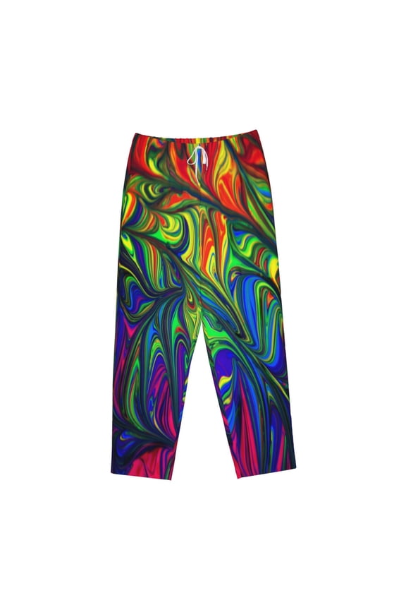 Women's Comfy Stretch Pride RainbowPrint Drawstring Pajama Pants-Small