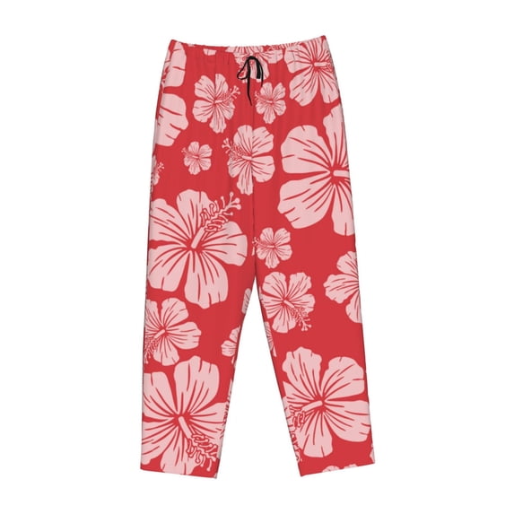 Kdxio Women's Comfy Stretch Red Hibiscus FlowerPrint Drawstring Pajama Pants-Large