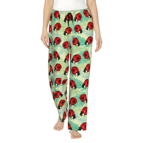Kdxio Women's Comfy Stretch Red Ladybugs And Leaf Print Drawstring Pajama Pants-Large
