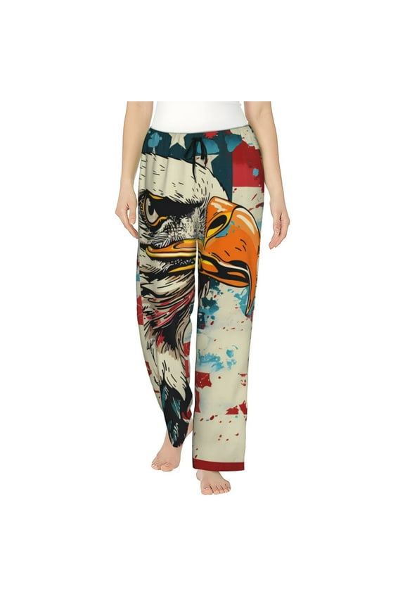 Women's Comfy Stretch Retro American Eagle Print Drawstring Pajama Pants-XX-Large