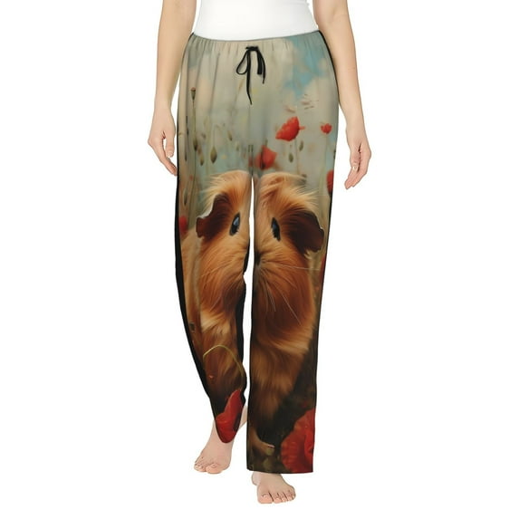 Kdxio Women's Comfy Stretch Rose Cute Guinea Pig Print Drawstring Pajama Pants-Small