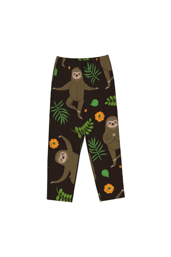 Women's Comfy Stretch Sloth Doing YogaPrint Drawstring Pajama Pants-Small