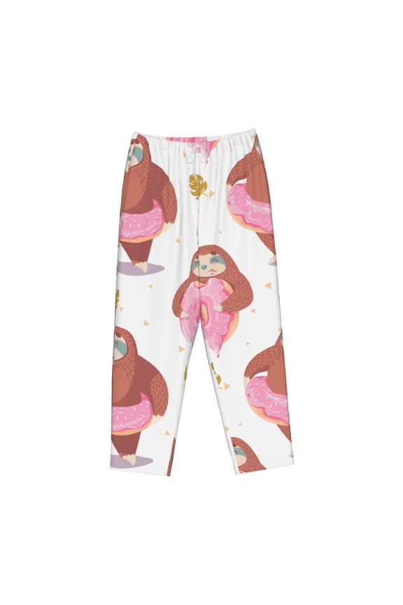 Women's Comfy Stretch Sloth with Donuts1Print Drawstring Pajama Pants-Large