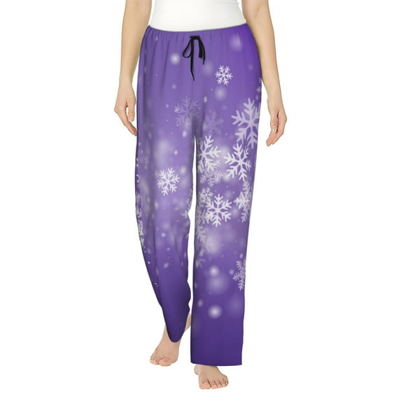 Kdxio Women's Comfy Stretch Snowfall Sky White Purple Print Drawstring Pajama Pants-XX-Large