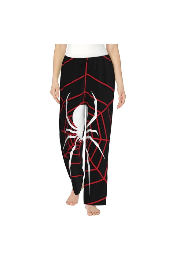 Women's Comfy Stretch Spider On The Web Print Drawstring Pajama Pants-Medium