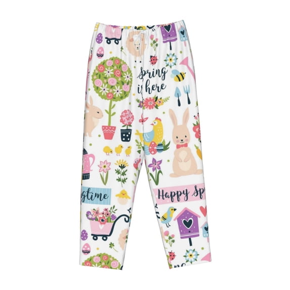 Kdxio Women's Comfy Stretch Spring Flowers BirdsPrint Drawstring Pajama Pants-Large
